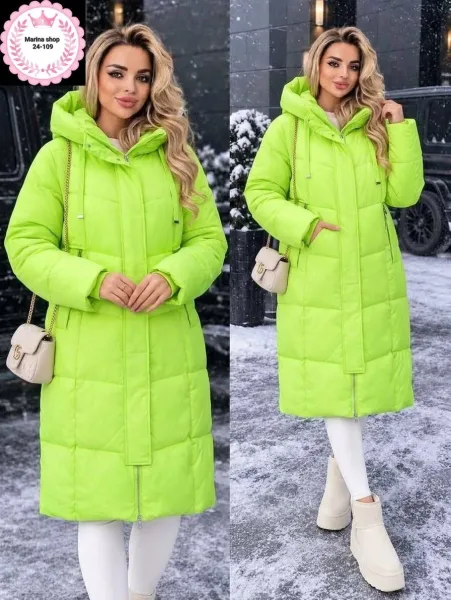 Тёплая женская зимняя куртка с капюшоном в нежных тонах подходит — фото 1