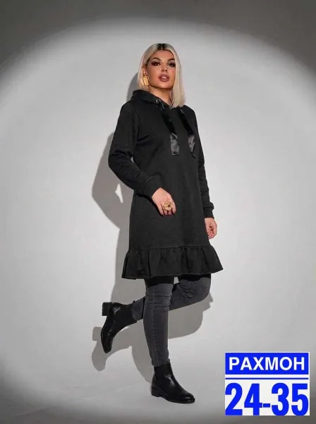 Утеплённое платье-туника из двунитового материала на флисе — фото 1