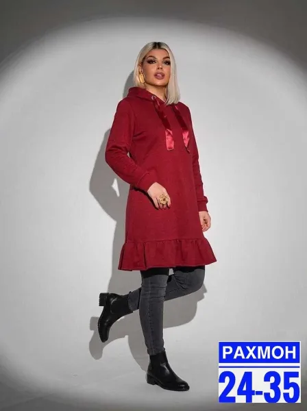 Утеплённое платье-туника из двунитового материала на флисе — фото 2