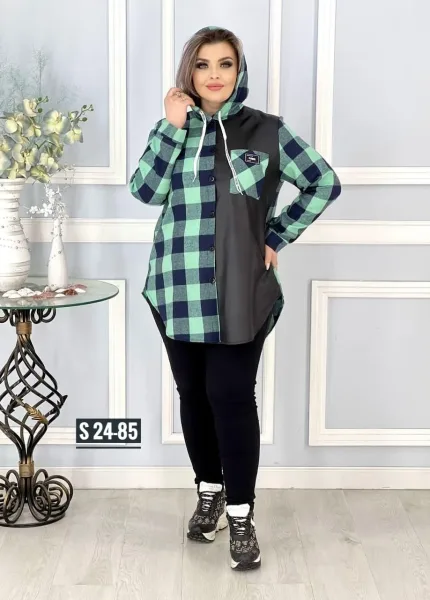Рубашка из смесовой ткани хлопок с элементами из экокожи — фото 3