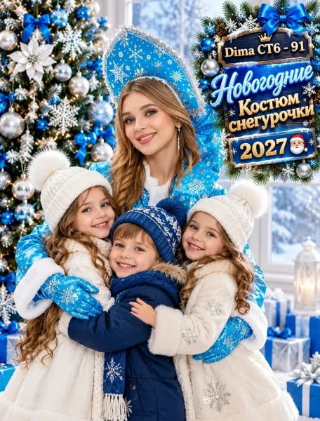 Костюм Снегурочка с перчатками и шапкой — фото 1