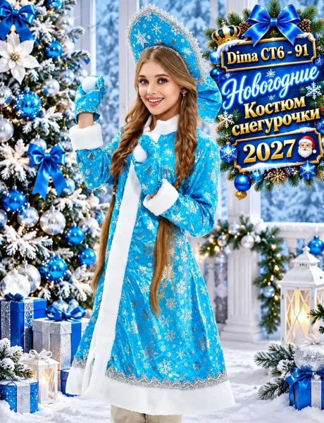 Костюм Снегурочка с перчатками и шапкой — фото 3