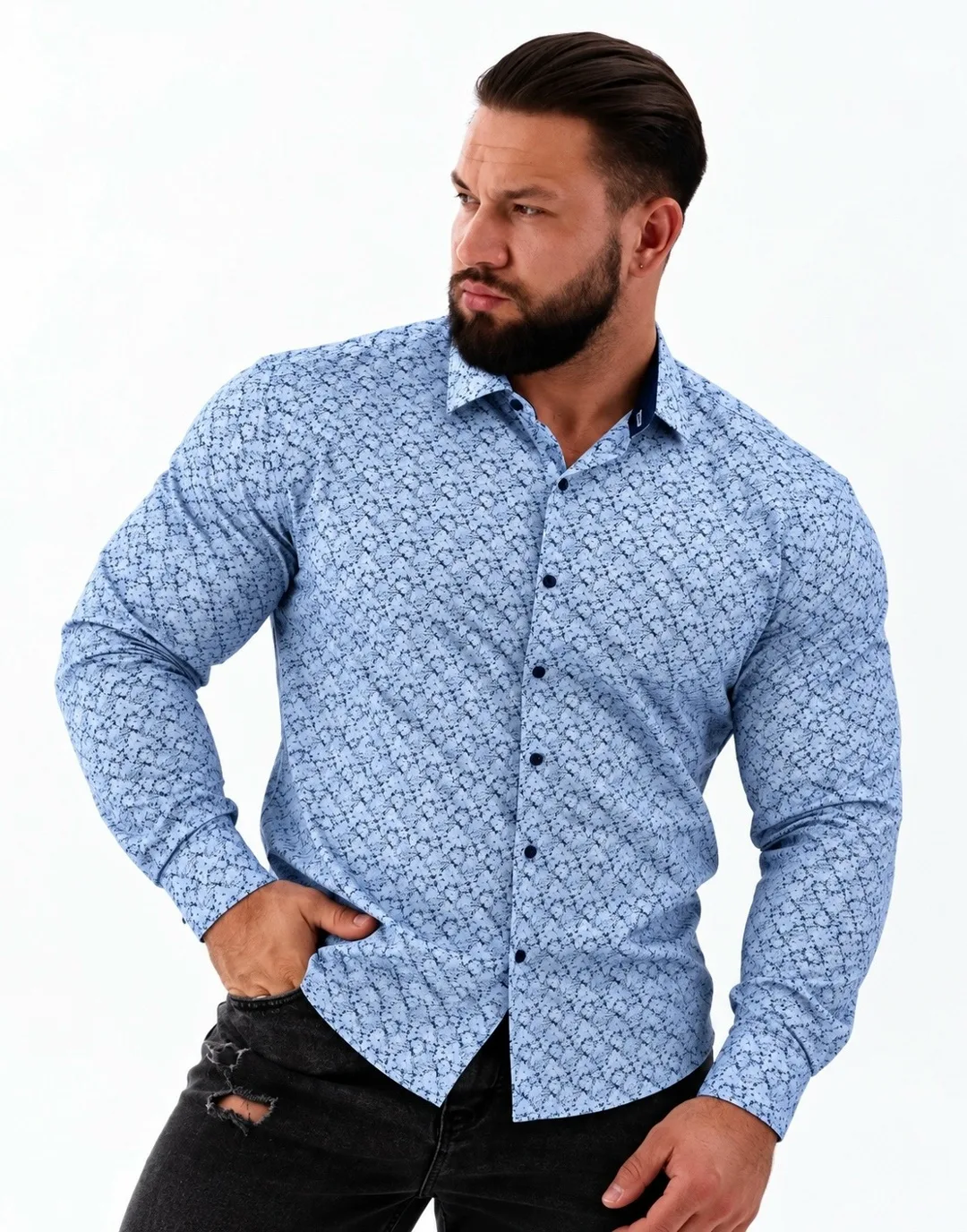 Рубашка длинные рукава мужская Slim Fit — фото 1