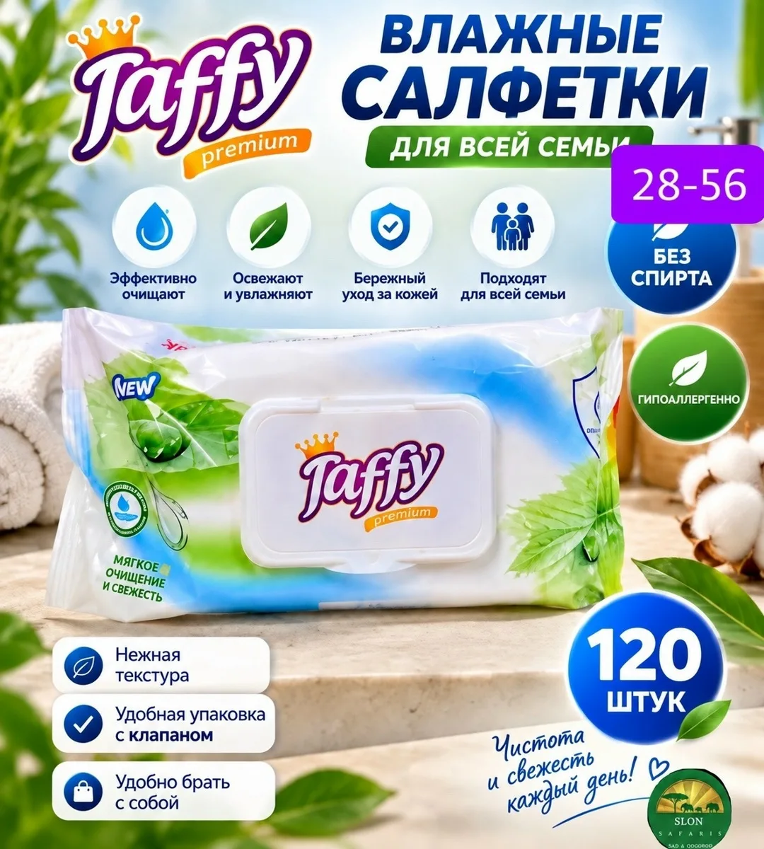 Влажные салфетки Taffy Premium 120 штук — фото 1