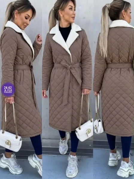 Длинная женская куртка с наполнителем холофайбер — стильный — фото 4