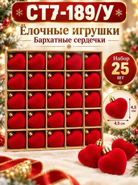 Ёлочные игрушки Красные сердечки — фото 1