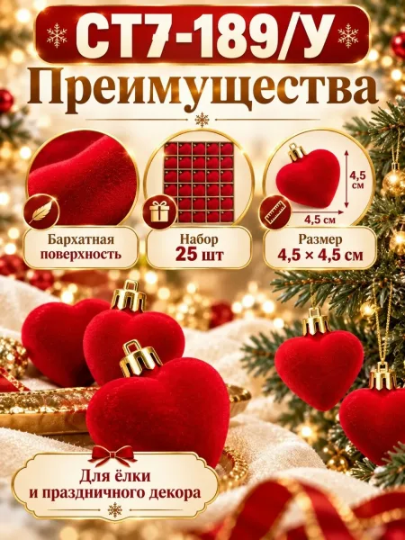 Ёлочные игрушки Красные сердечки — фото 3