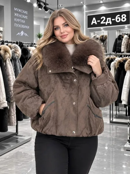 Тёплая стильная куртка из джинсы съёмным меховым воротником — фото 5