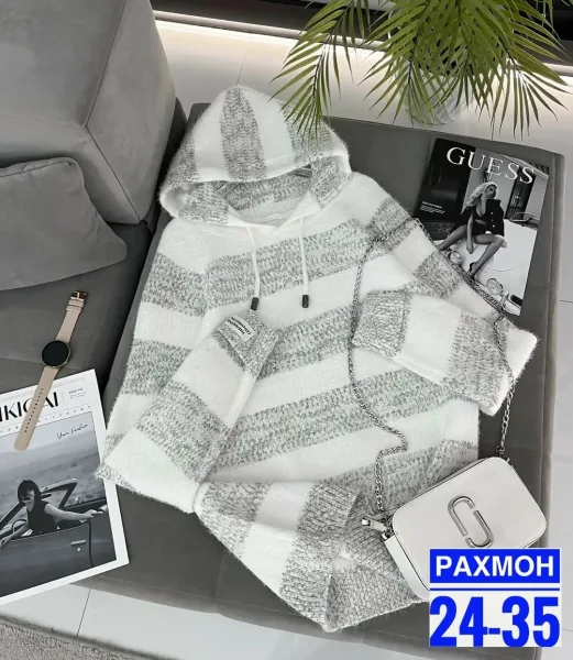 Свитер с капюшоном из смесовой ткани хлопок и полиэстер — фото 7