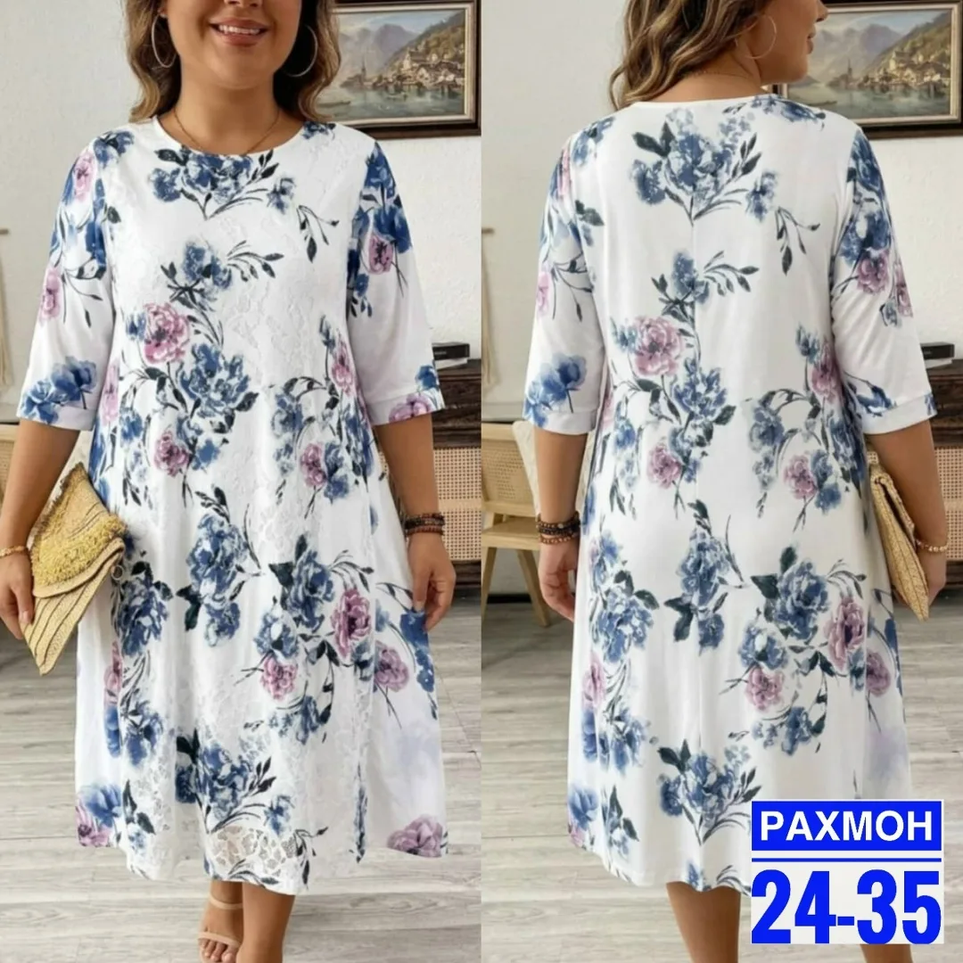 Платье из ткани штапель с элементами гипюра — фото 1
