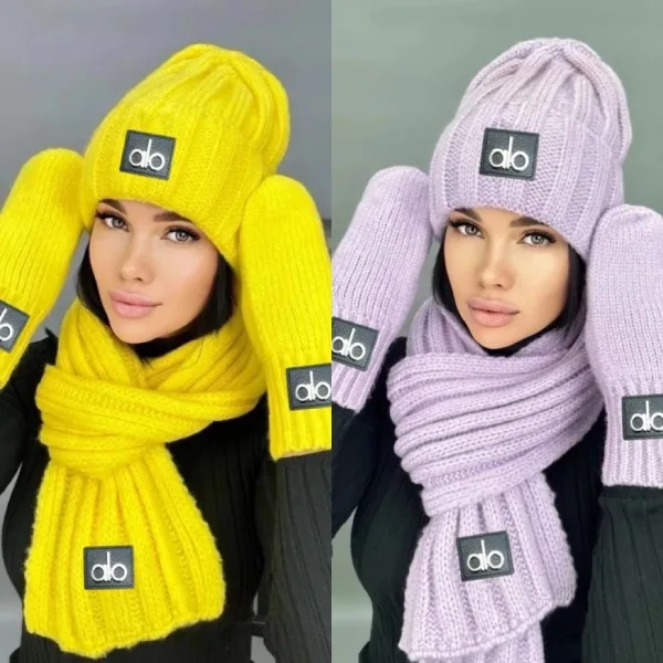 Набор шапка, шарф, варежки из шерсти, махеры, акрила — фото 11