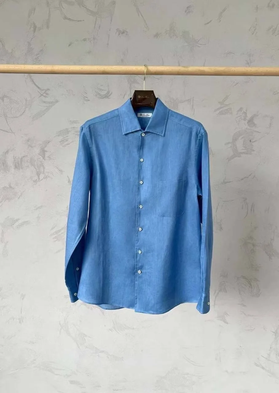 Loro Piana голубая рубашка из натурального льна — фото 2