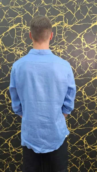 Loro Piana голубая рубашка из натурального льна — фото 9