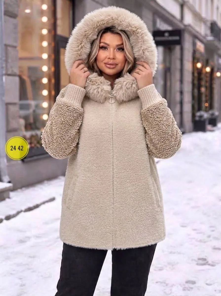 Кардиган с капюшоном и мехом отличной качество, альпака — фото 1