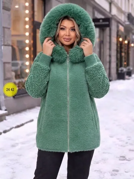 Кардиган с капюшоном и мехом отличной качество, альпака — фото 2