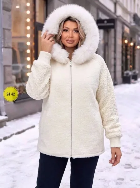 Кардиган с капюшоном и мехом отличной качество, альпака — фото 4