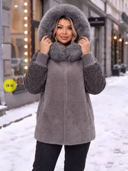 Кардиган с капюшоном и мехом отличной качество, альпака — фото 5