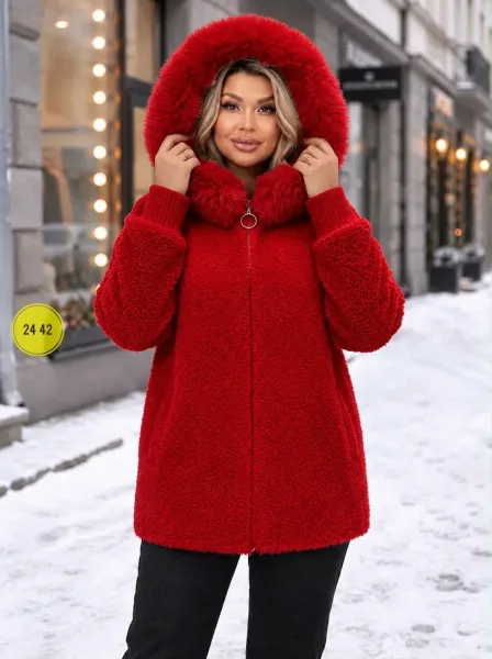 Кардиган с капюшоном и мехом отличной качество, альпака — фото 7