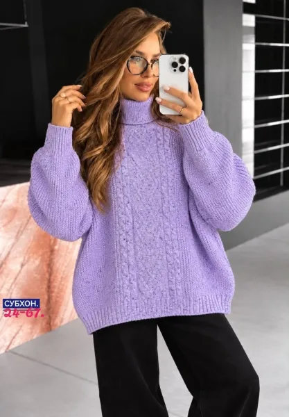 Вязаная водолазка с узором в виде кос — фото 1