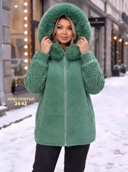 Кардиган с капюшоном и мехом отличной качество, альпака — фото 3