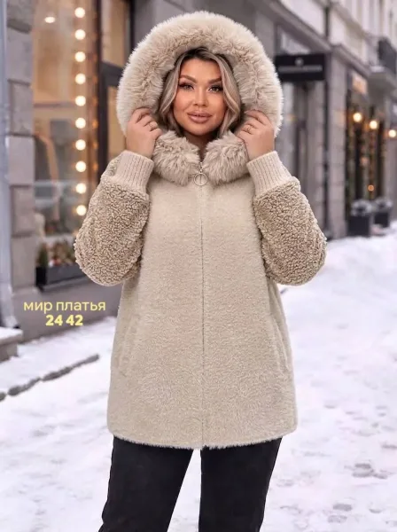Кардиган с капюшоном и мехом отличной качество, альпака — фото 6