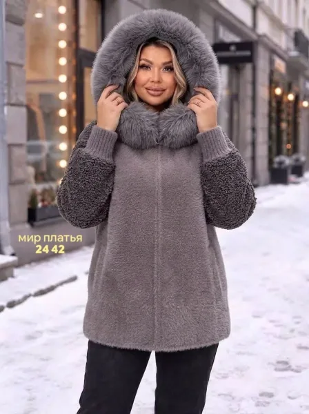 Кардиган с капюшоном и мехом отличной качество, альпака — фото 7