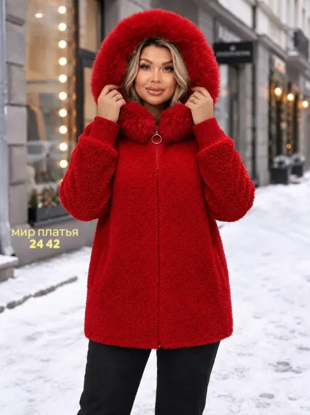 Кардиган с капюшоном и мехом отличной качество, альпака — фото 8