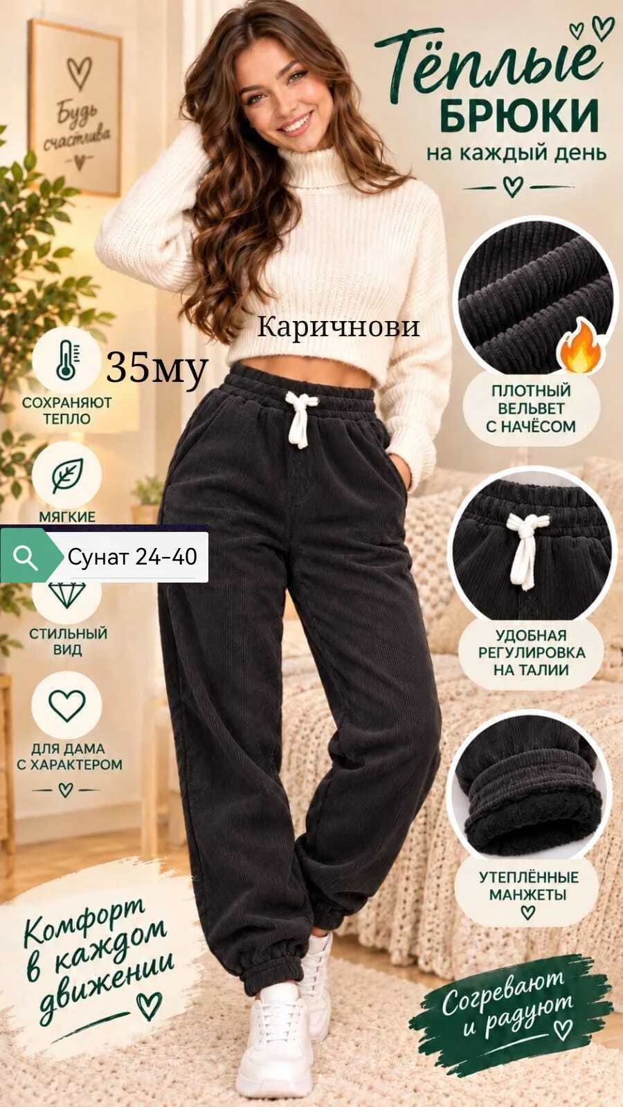 Тёплые брюки из вельвета — фото 2