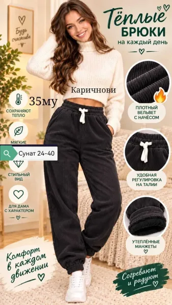 Тёплые брюки из вельвета — фото 2