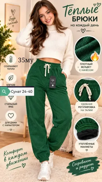 Тёплые брюки из вельвета — фото 3
