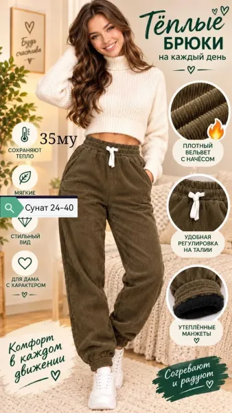 Тёплые брюки из вельвета — фото 7