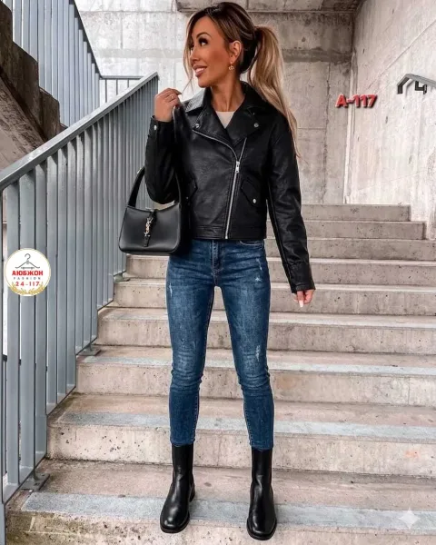 Куртка косуха женская из ткани кожа — фото 8