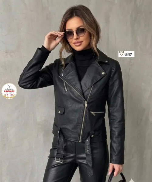 Куртка косуха женская из ткани кожа — фото 11