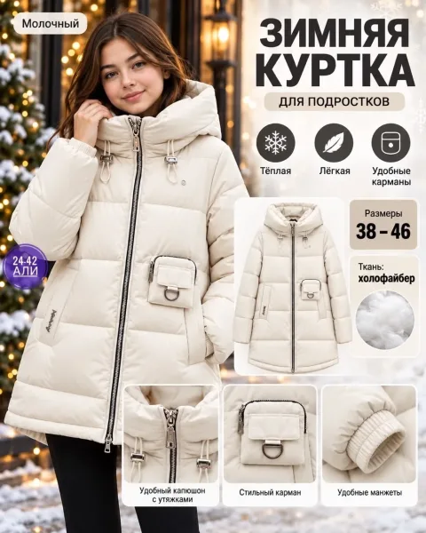 Удлинённая куртка с объёмным капюшоном и карманами — фото 3