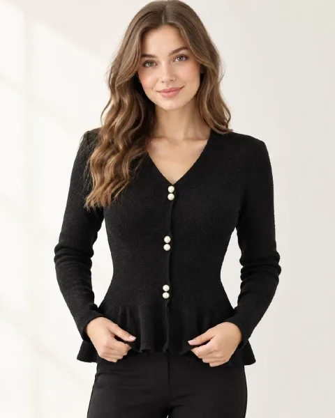 Элегантный женский трикотажный кардиган жакет приталенного силуэта — фото 2