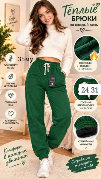 Тёплые брюки из вельвета — фото 12