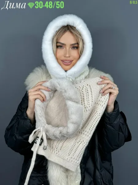 Шапка-капюшон с мехом из ангоры, шерсти и пуха норки — фото 4