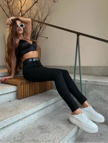 Джинсы skinny с высокой посадкой из стрейт-материала — фото 3