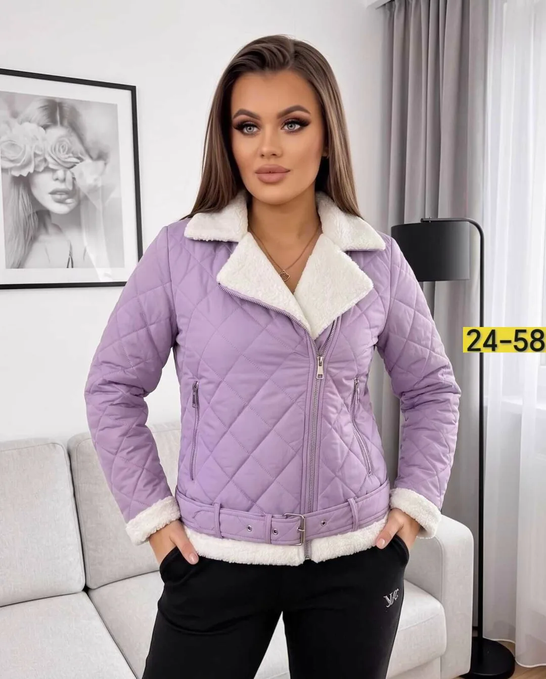 Женская куртка с воротником из мягкой барашковой ткани — фото 2