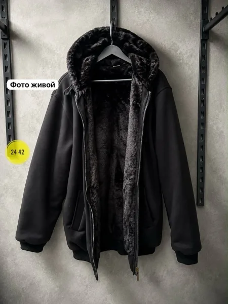 Теплая толстовка для зимы с меховым воротником — фото 4