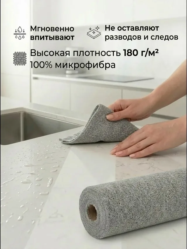 Салфетки для уборки в рулоне, микрофибра — фото 2