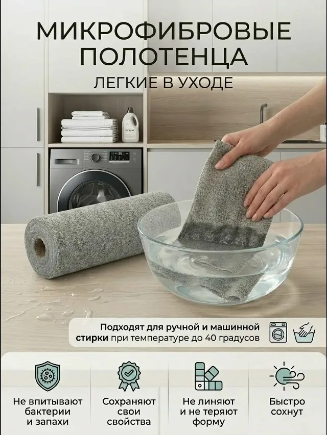Салфетки для уборки в рулоне, микрофибра — фото 4