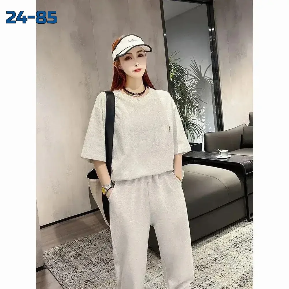 Мягкий костюм из двухнитого хлопка с свободным кроем — комфортный — фото 1