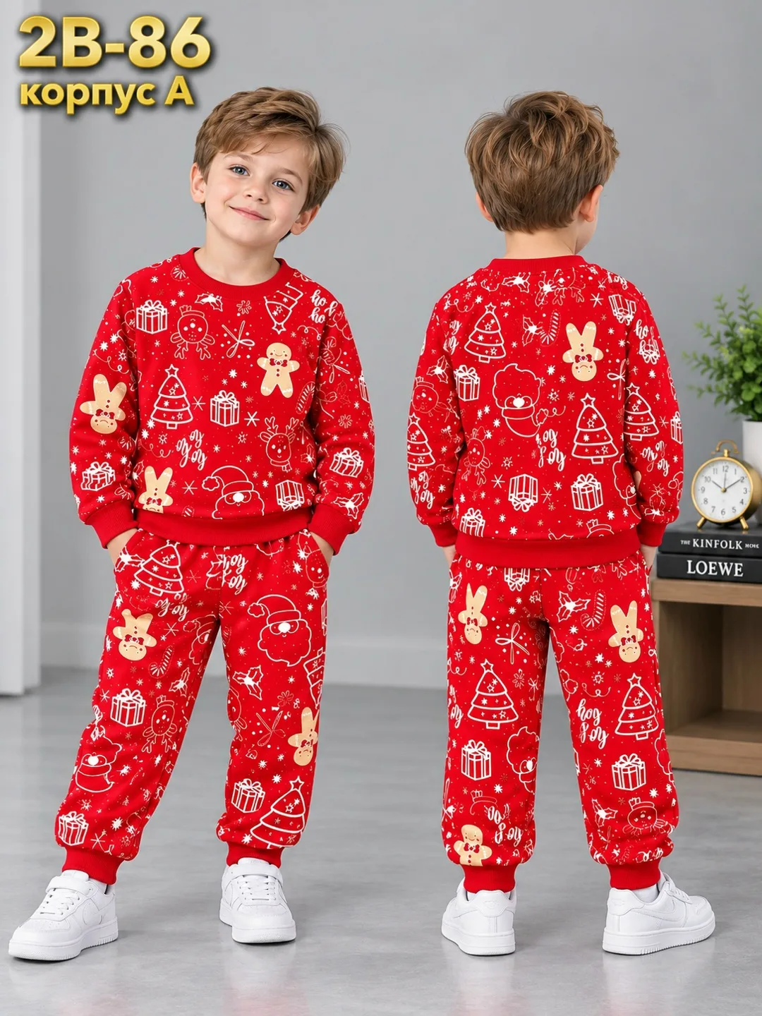 Пижама из мягкого хлопка с начесом, подходит для детей — фото 2