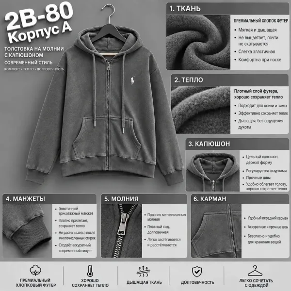 Толстовка хлопок начес — фото 6