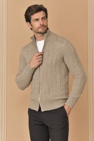 Мужской кашемировый свитер Loro Piana с рельефными косами и на молнии — фото 8