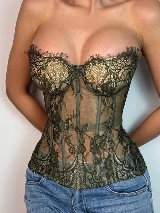 Сочные корсеты из нежного ажура с завязками на спине — фото 7