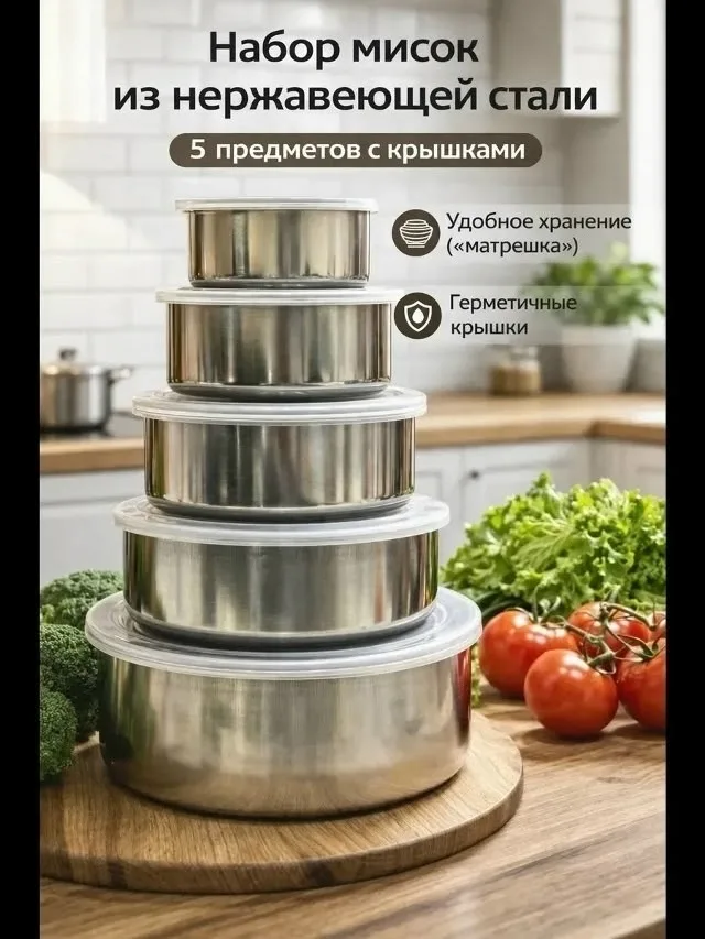 Набор металлических салатников из нержавеющей стали — фото 1