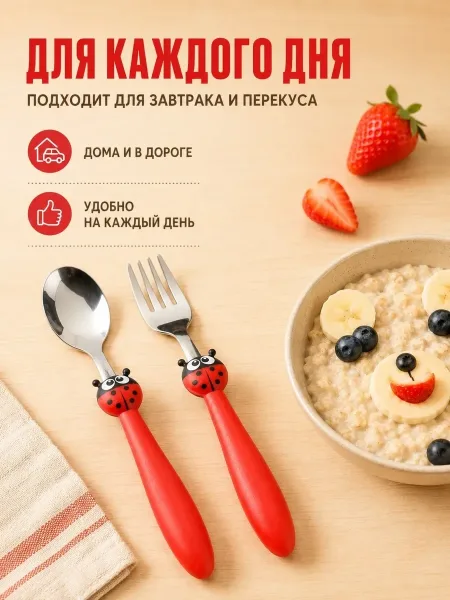 Набор из ложки и вилки для детей с дизайном божьей — фото 7