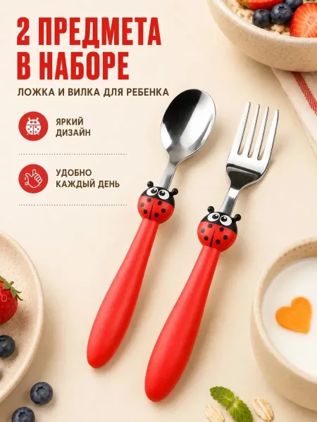 Набор из ложки и вилки для детей с дизайном божьей — фото 9
